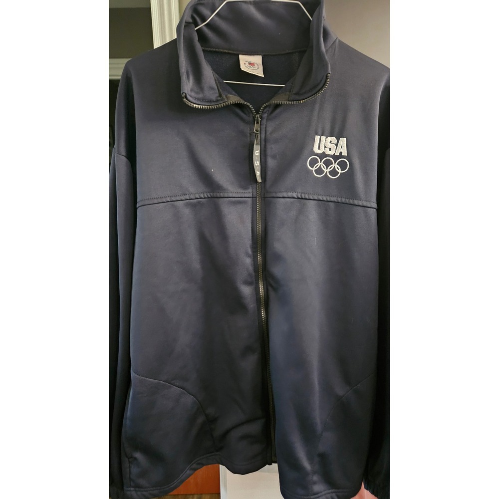Mens USA Olympic Games Track Jacket Navy Blue Full Zip Embroidered Logo XL